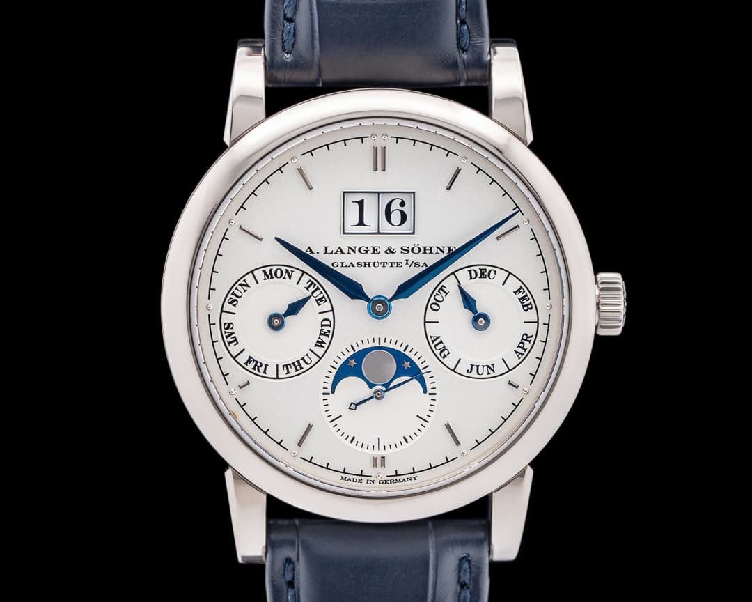 A. Lange and Sohne 330.026 Saxonia Annual Calendar 18K White Gold Silver Dial