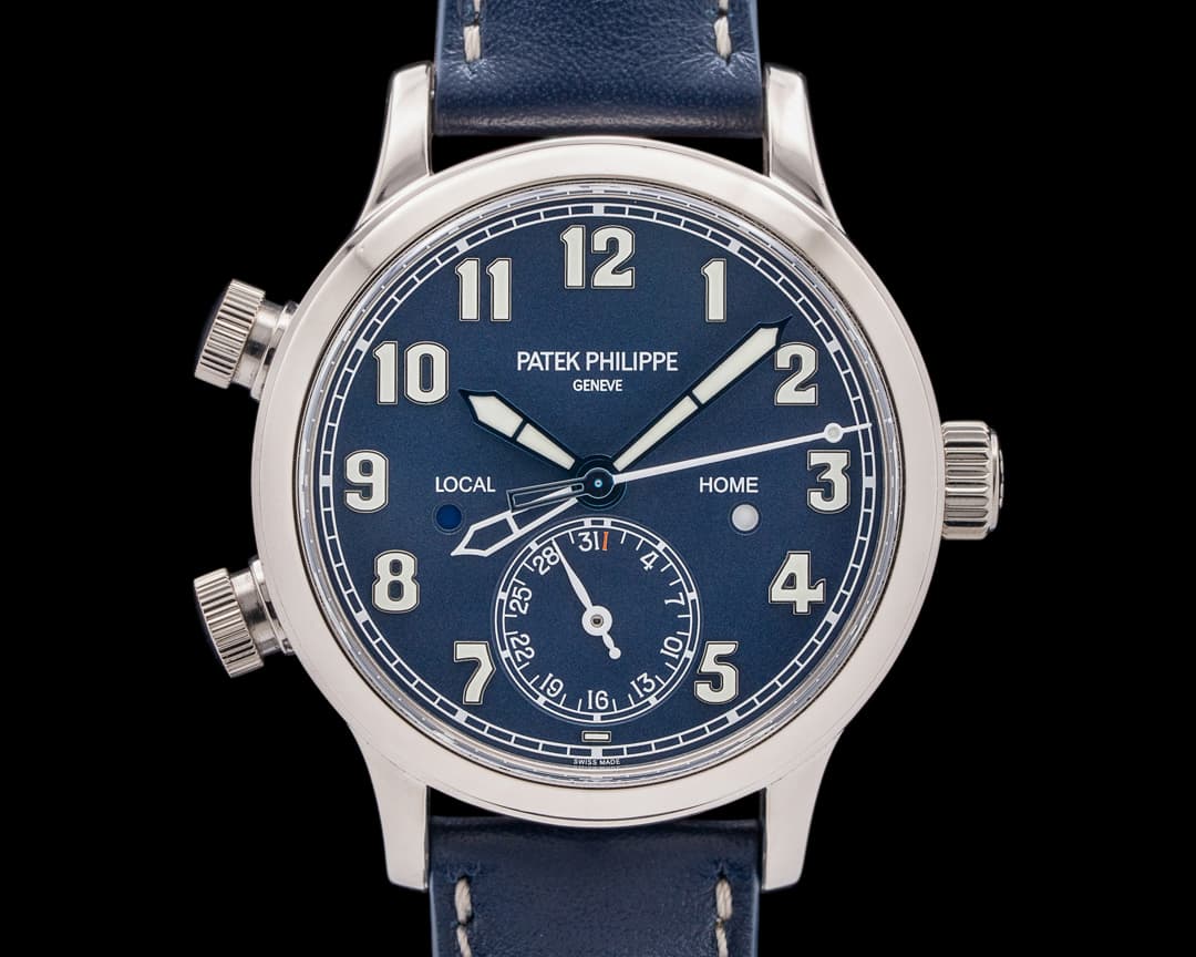 Patek Philippe 7234G Calatrava Pilot Travel Time 18K White Gold Navy Blue Dial