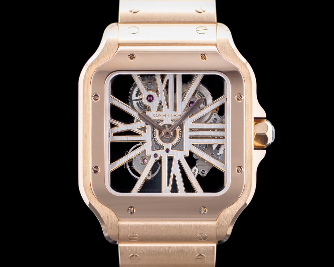 Cartier WHSA0016 Santos 18K Rose Gold Skeleton Dial