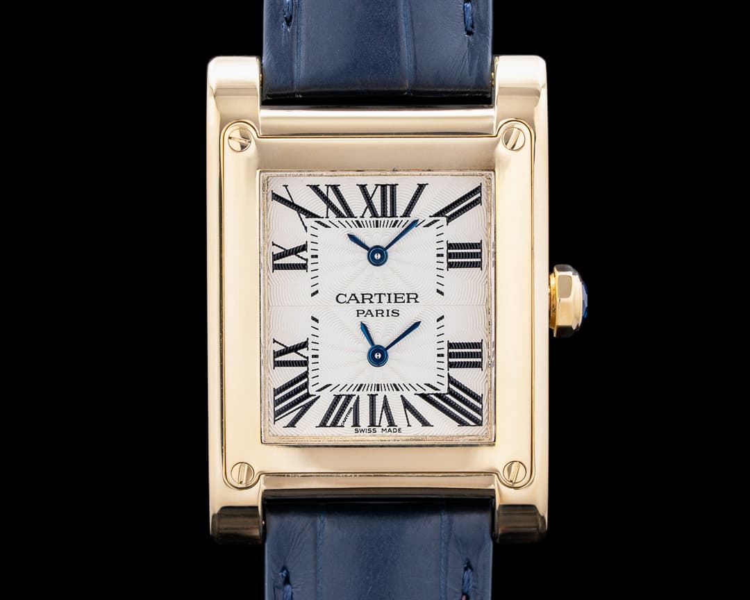 Cartier W1534251 Tank a Vis CPCP 18K Yellow Gold Dual Time Silver Dial
