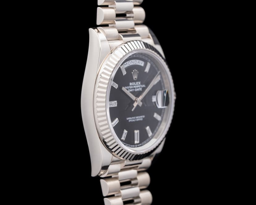 Rolex Day Date 40MM 228239 President 18K White Gold Black Diamond Dial ...