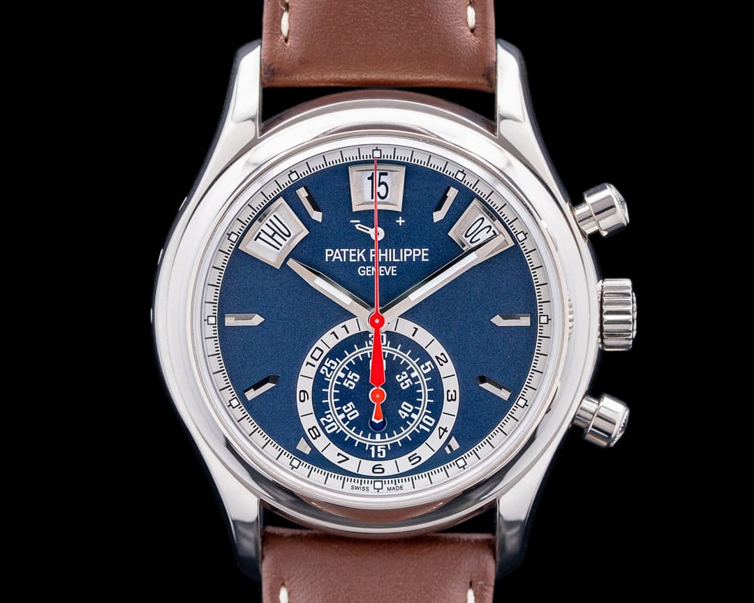 Patek Philippe 5960/01G Annual Calendar Chronograph 18K White Gold Blue Dial