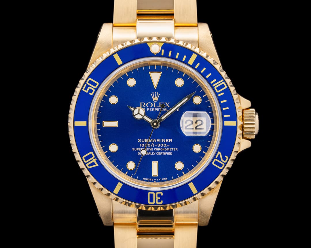 Rolex 16618 Submariner 18K Yellow Gold Blue Dial Circa. 1991