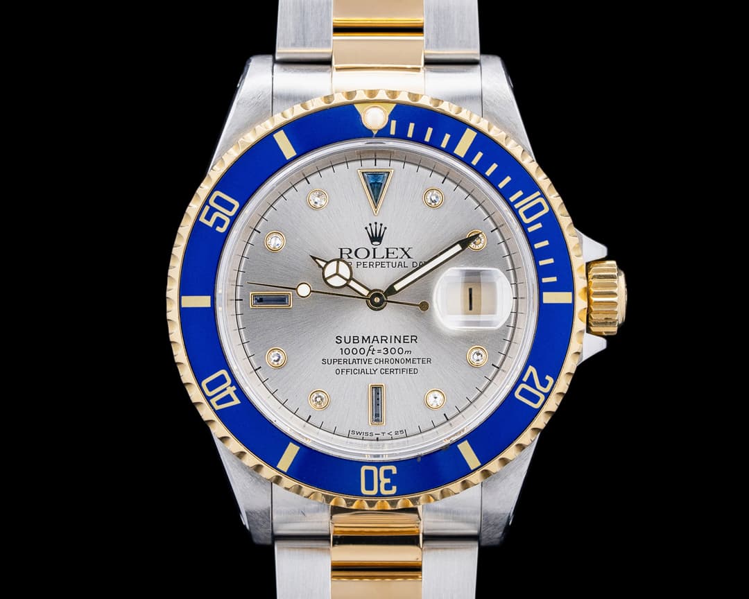 Rolex 16613 Submariner "Serti" 18K YG / SS Silver Dial