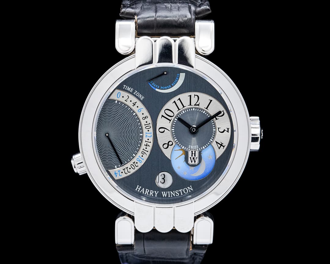 Image of Harry Winston 200-MMTZ39W Premier Excenter Time Zone 18K White Gold Gray Dial