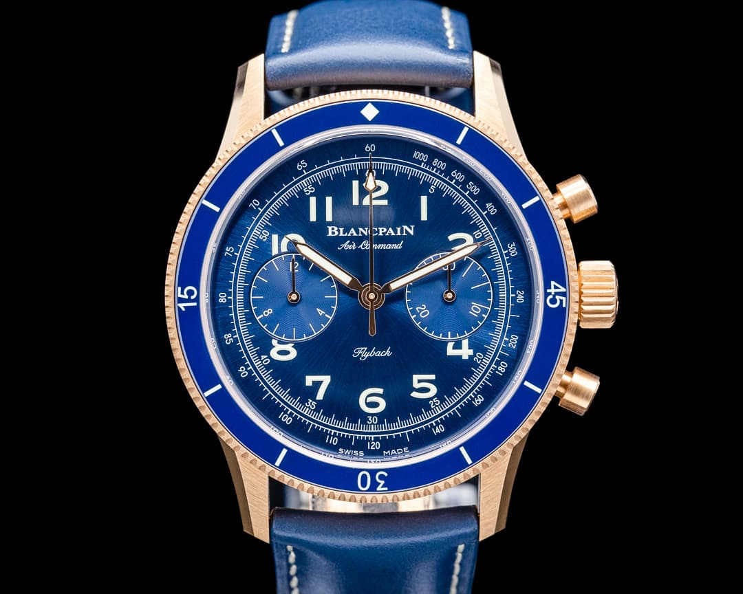 Blancpain AC02 Air Command Flyback Chronograph 18K Rose Gold Sunburst Blue Dial