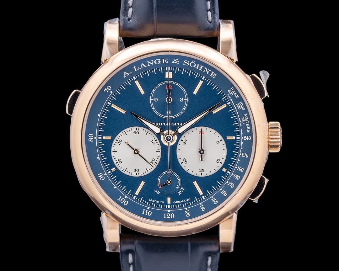 A. Lange and Sohne 424.037F Triple Split 18K Rose Gold Blue Dial LIMITED UNWORN