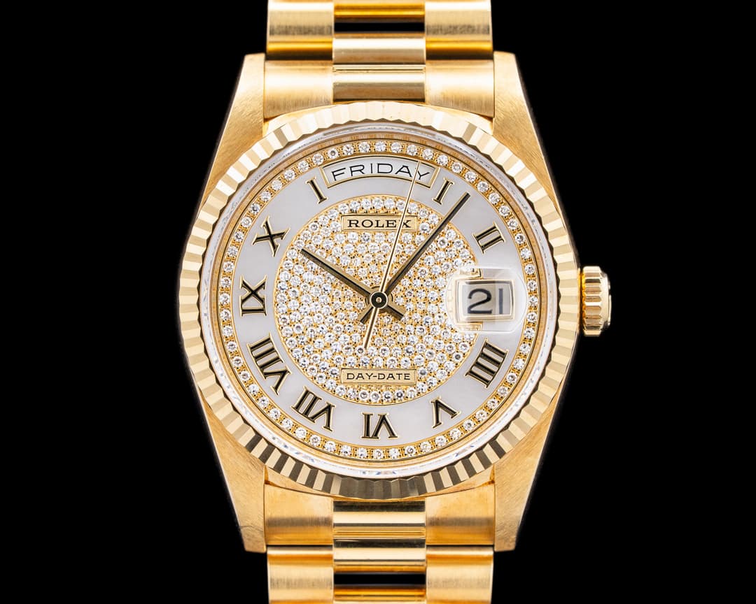 Rolex 18238 Day-Date 18K Yellow Gold Carousel Diamond MOP RARE c. 1995
