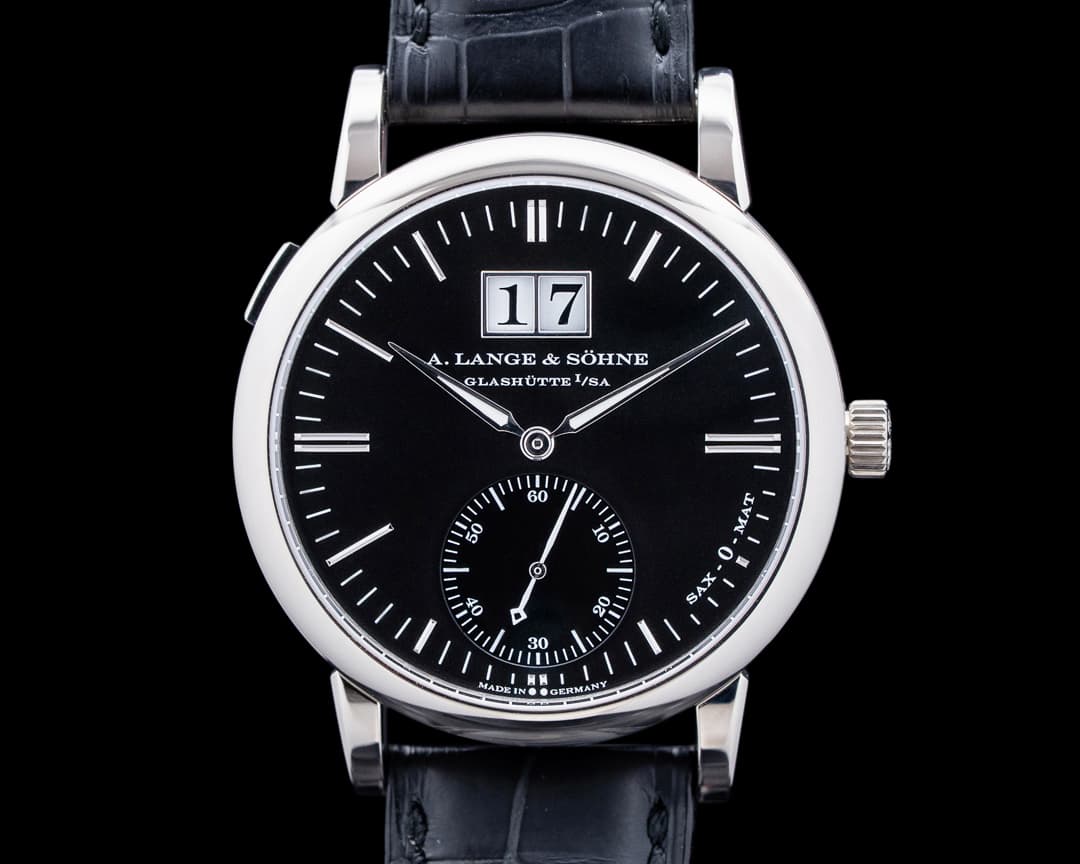 A. Lange and Sohne 308.027 Langematik Big Date "Sax-O-Mat" 18K White Gold Black Dial