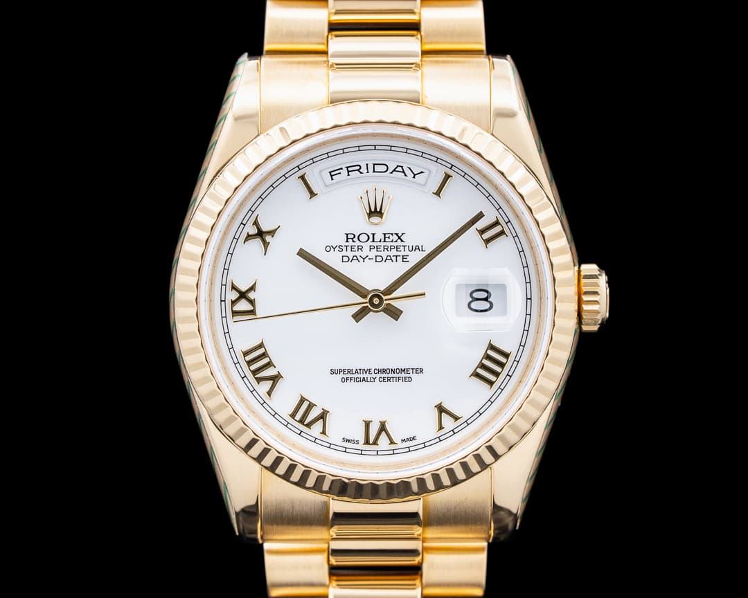 Rolex 118238 Day Date President 18K Yellow Gold White Dial