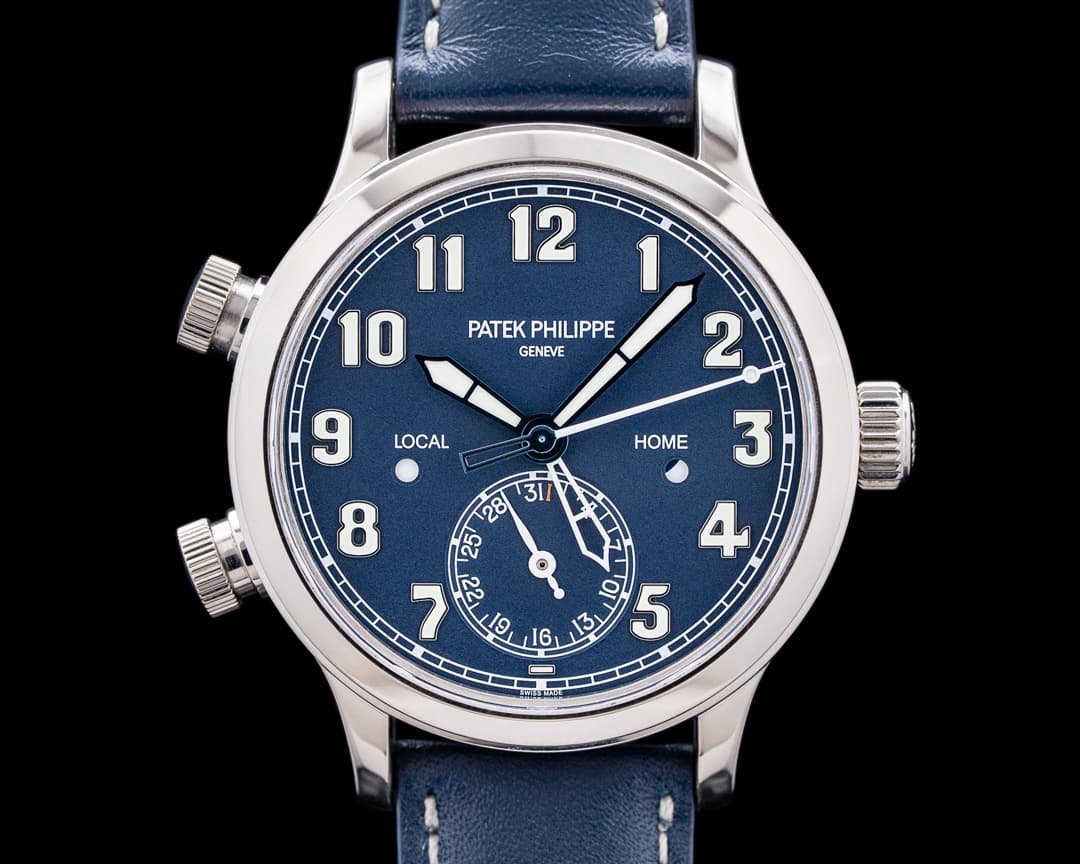 Patek Philippe 7234G Calatrava Pilot Travel Time 18K White Gold Navy Blue Dial