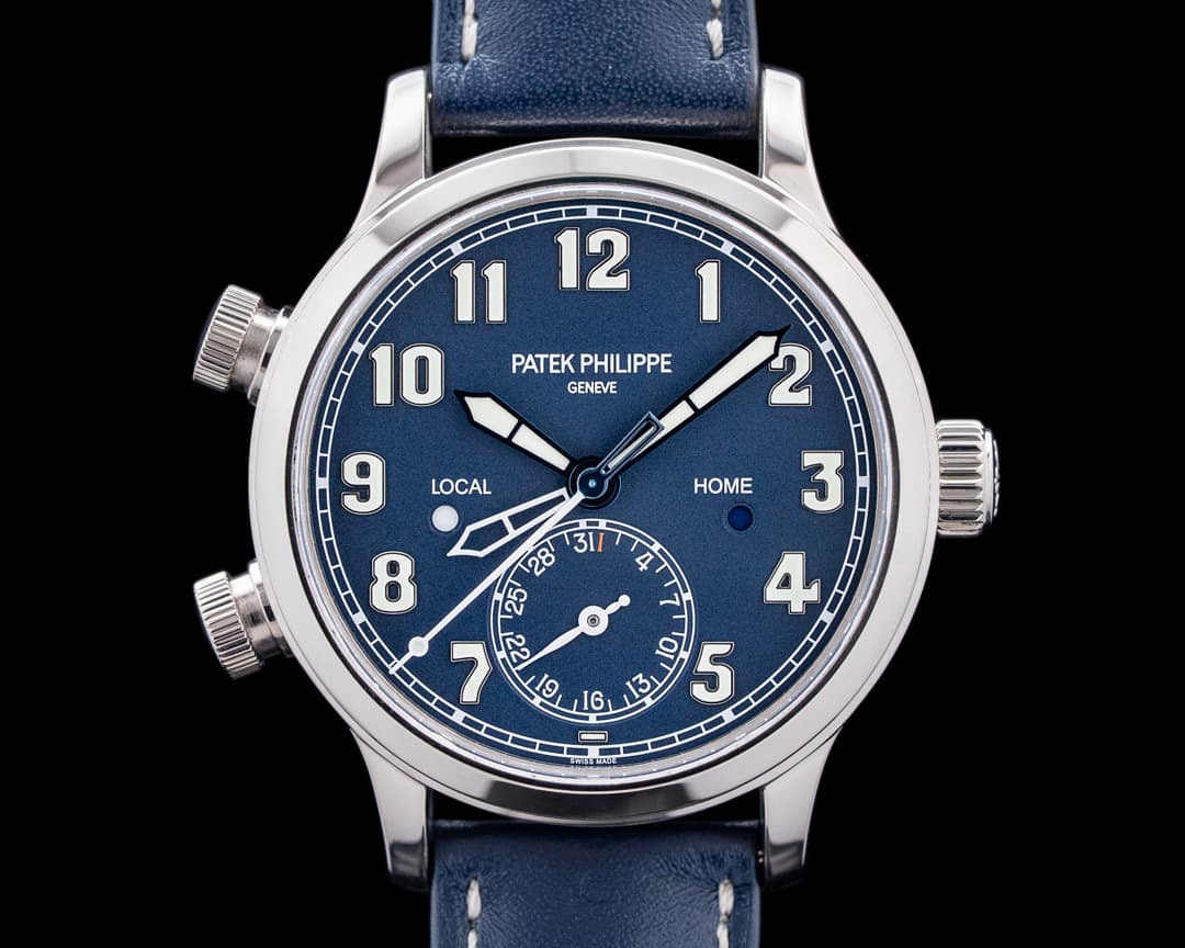 Patek Philippe 7234G Calatrava Pilot Travel Time 18K White Gold Navy Blue Dial