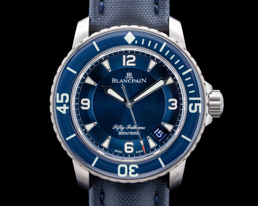 Image of Blancpain 5015-12B40-O52A Fifty Fathoms Automatique Titanium Blue Dial