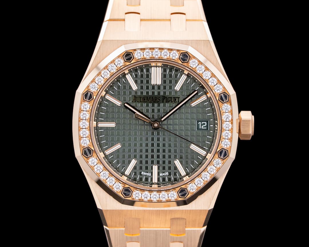 Image of Audemars Piguet 15551OR Royal Oak Selfwinding 18K Rose Gold Diamonds Green Dial