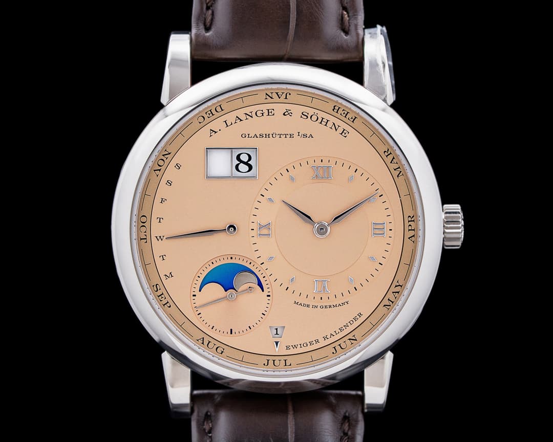 A. Lange and Sohne 345.056 Lange 1 Perpetual Calendar 18K White Gold Salmon Dial LIMITED