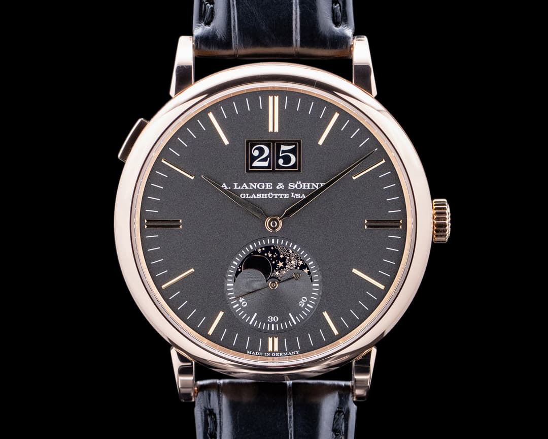 A. Lange and Sohne 384.031 Saxonia Moon Phase 18K Rose Gold Black Dial