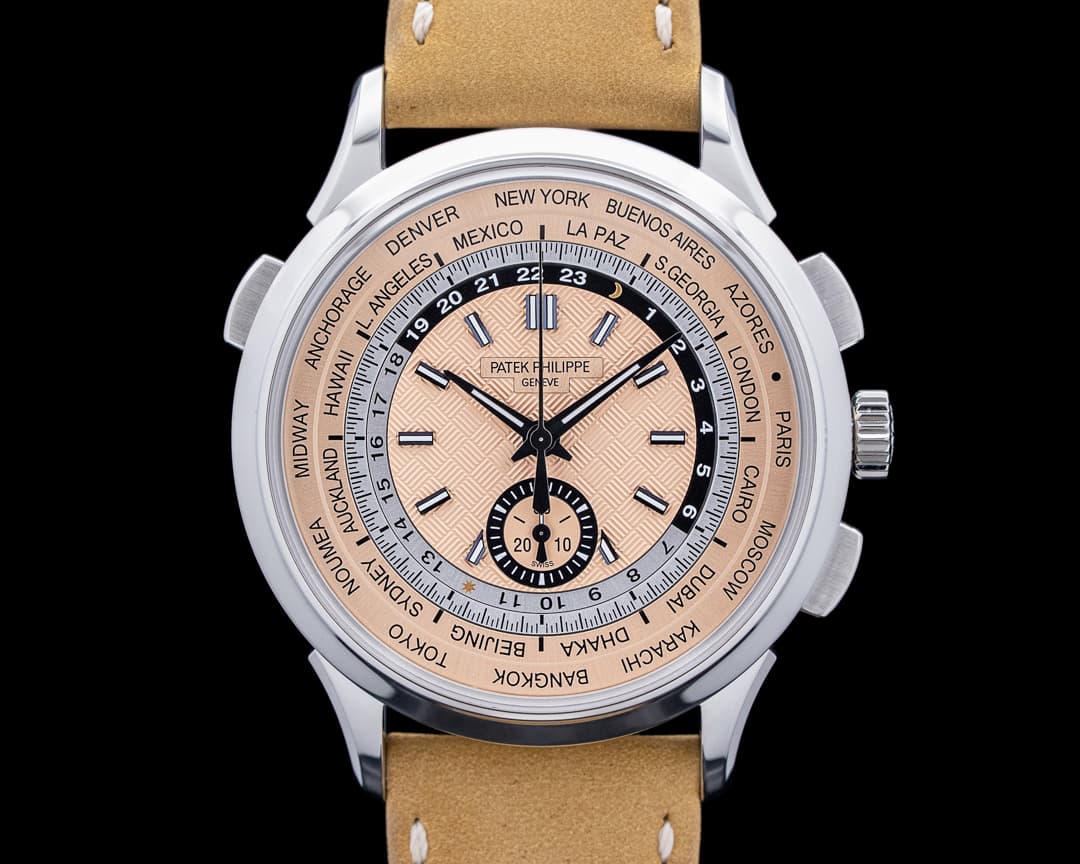 Patek Philippe 5935A World Time Chronograph Flyback SS Salmon Dial