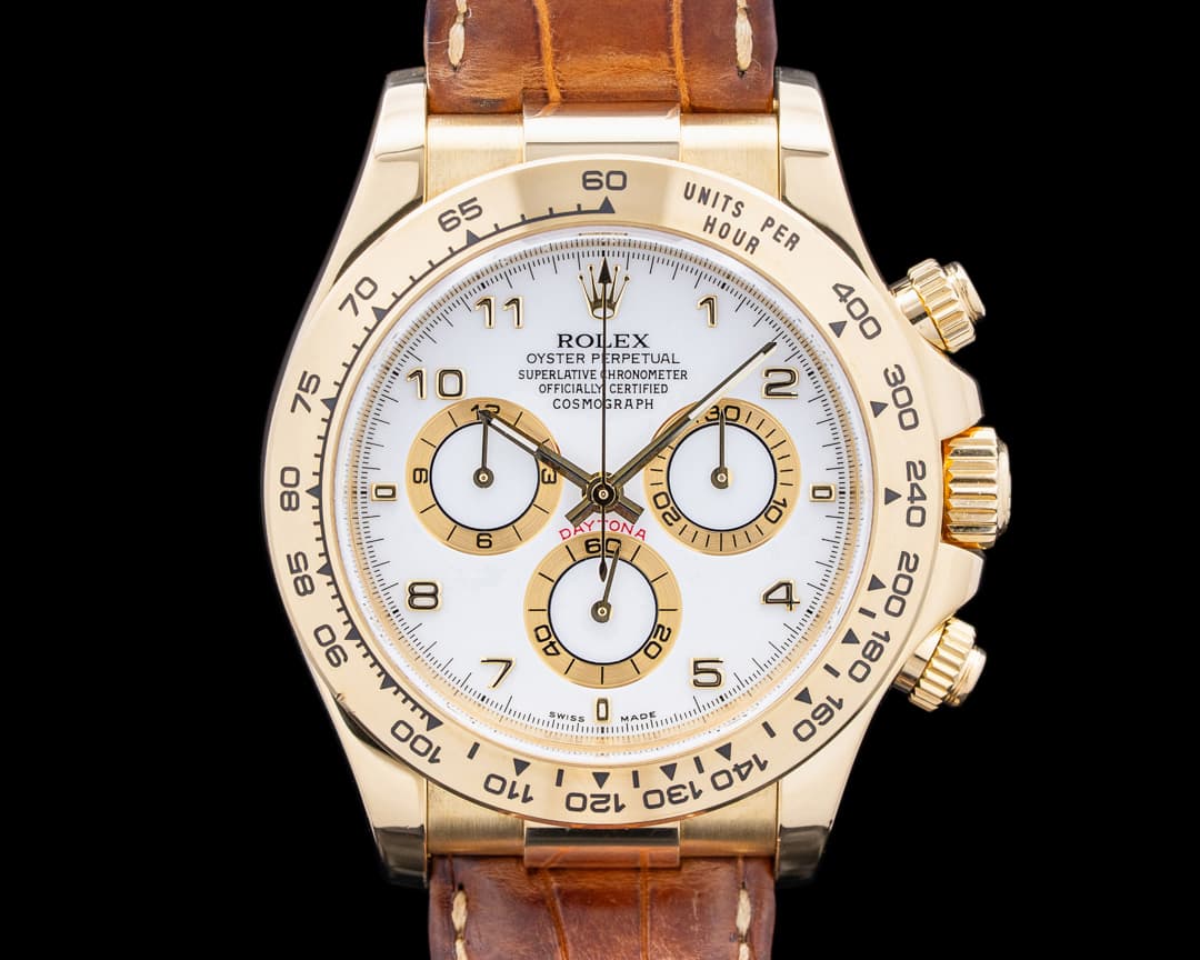 Rolex 116518 Daytona 18K Yellow Gold White Arabic Dial