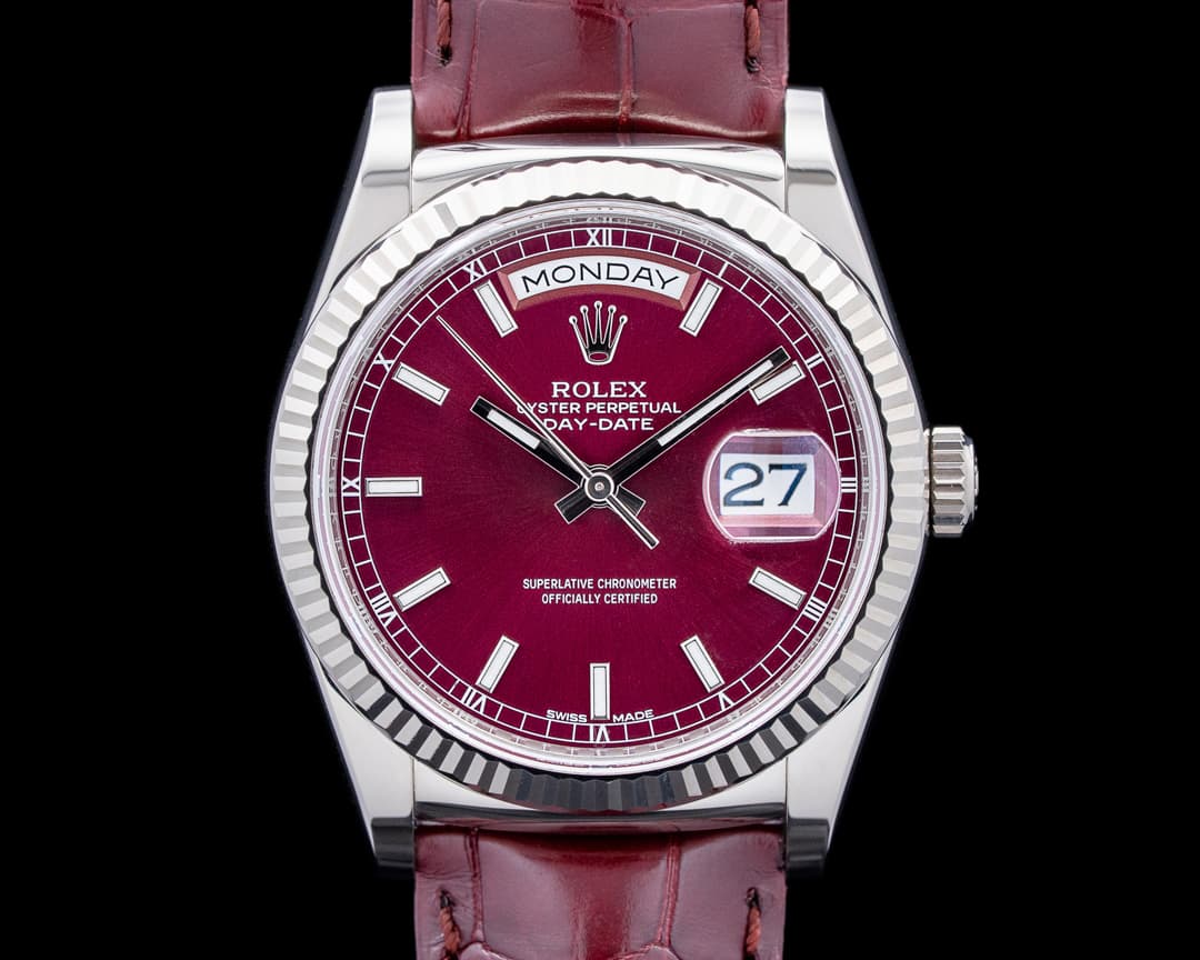 Rolex 118139 Day Date 18K White Gold Cherry Red Dial