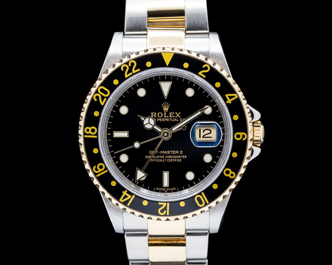Rolex 16713 GMT Master II SS 18K Yellow Gold Black Dial