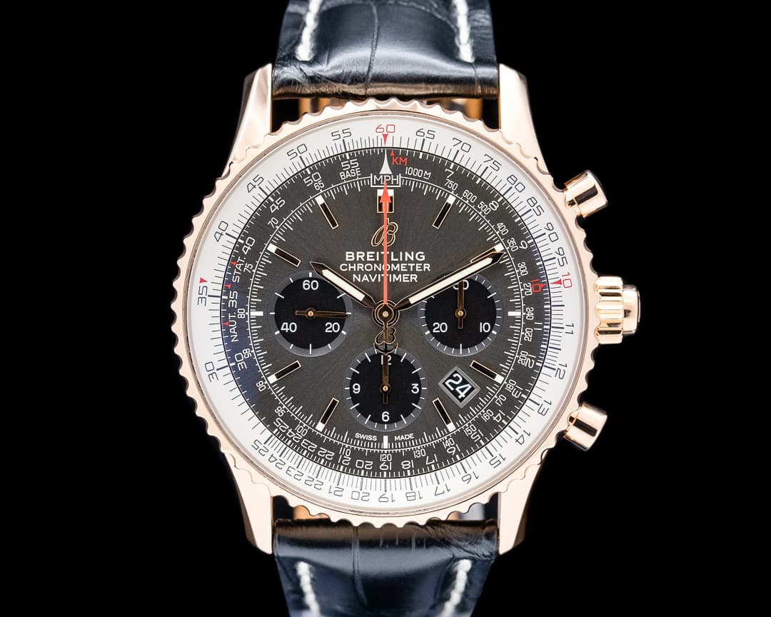 Breitling RB0311 Navitimer Rattrapante 18K Rose Gold Black Dial