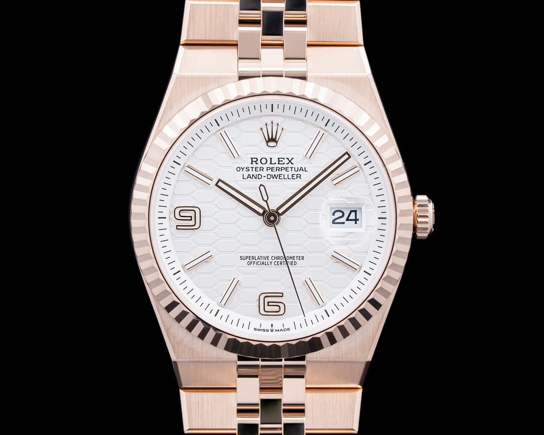 Rolex 127335 Land-Dweller 18K RG White Honeycomb Dial 2026 UNWORN