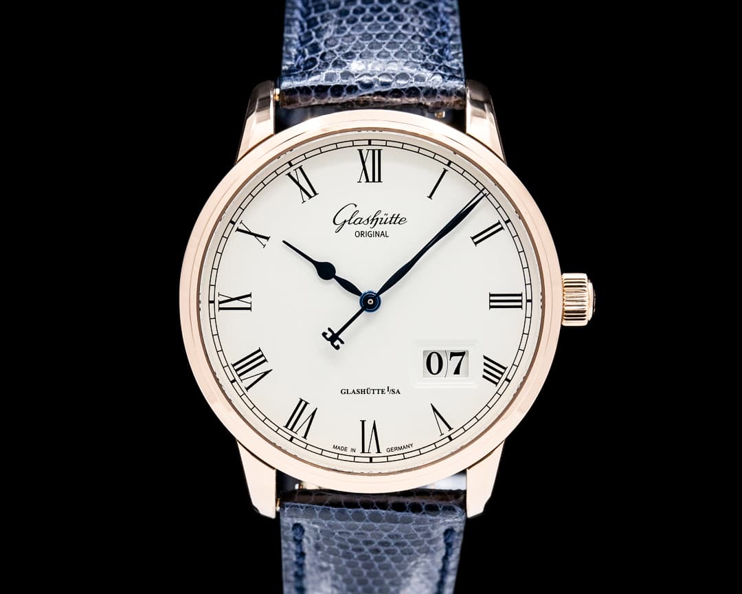 Glashutte Original Senator Panorama Date 18K Rose Gold Silver Dial
