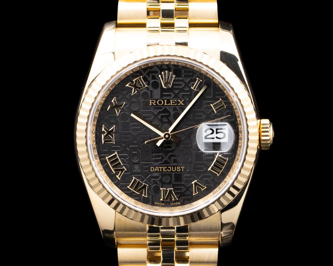Rolex 116238 Datejust 36 18K YG Super Jubilee Black Anniversary Dial RARE