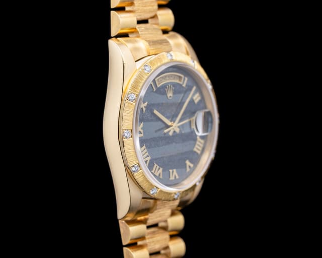 Rolex 18308 Day-Date Bark Finish 18K YG Ferrite Roman Dial Circa. 1989 ...