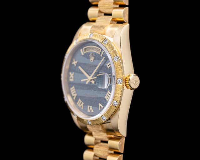 Rolex 18308 Day-Date Bark Finish 18K YG Ferrite Roman Dial Circa. 1989 ...