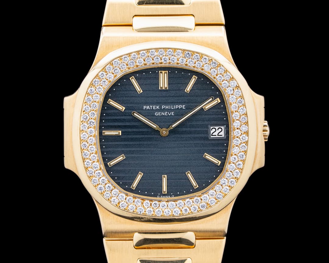 Patek Philippe 3700/013 Nautilus 18K Yellow Gold Diamond Bezel Blue Dial RARE