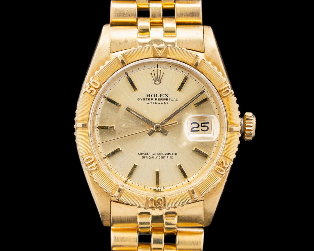 Image of Rolex 1625 Datejust Turn-O-Graph 18K Yellow Gold Champagne Dial Circa. 1970