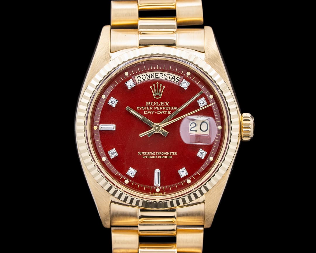 Rolex 1803 Day Date 18K Yellow Gold Oxblood Stella Dial RARE