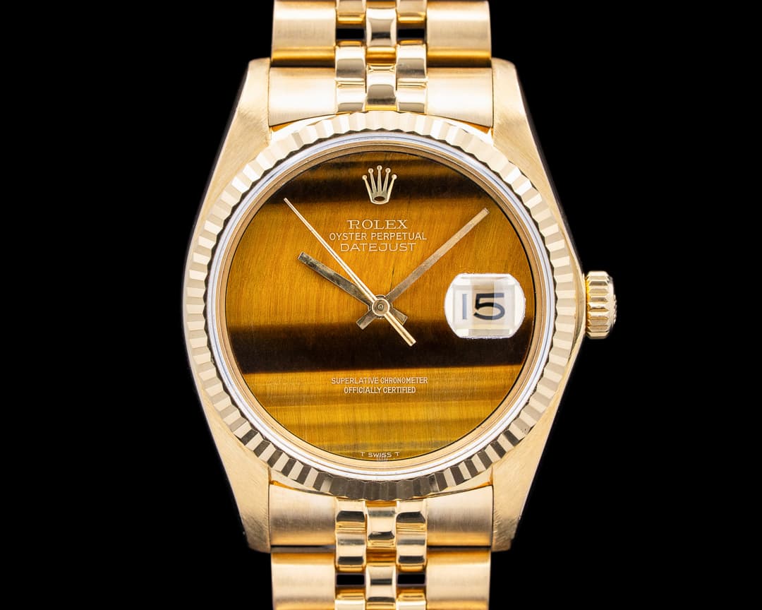 Rolex 16018 Datejust Jubilee 18K Yellow Gold Tiger Eye Dial Circa. 1979 RARE