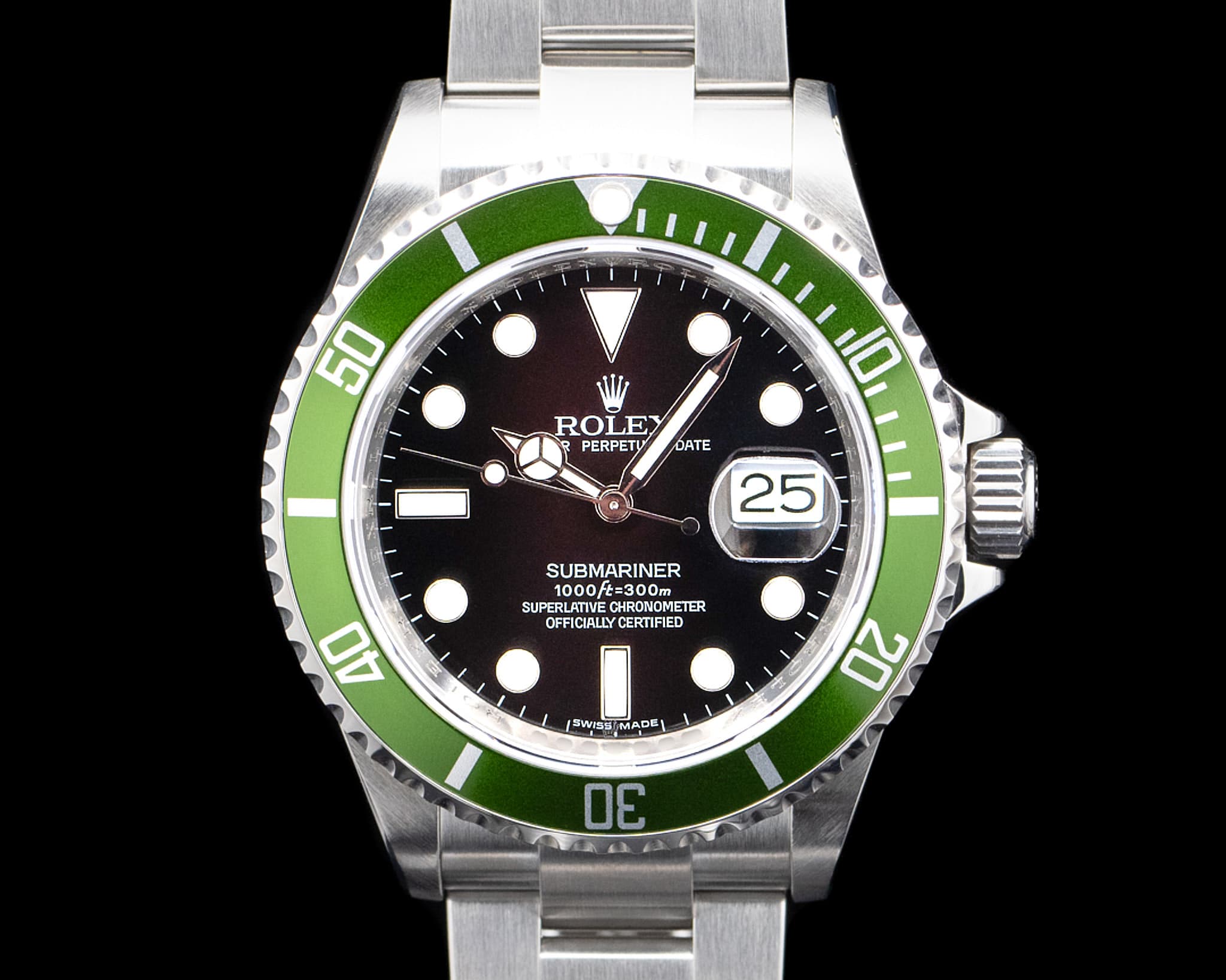 Rolex 16610LV Kermit Submariner Date SS Black Dial