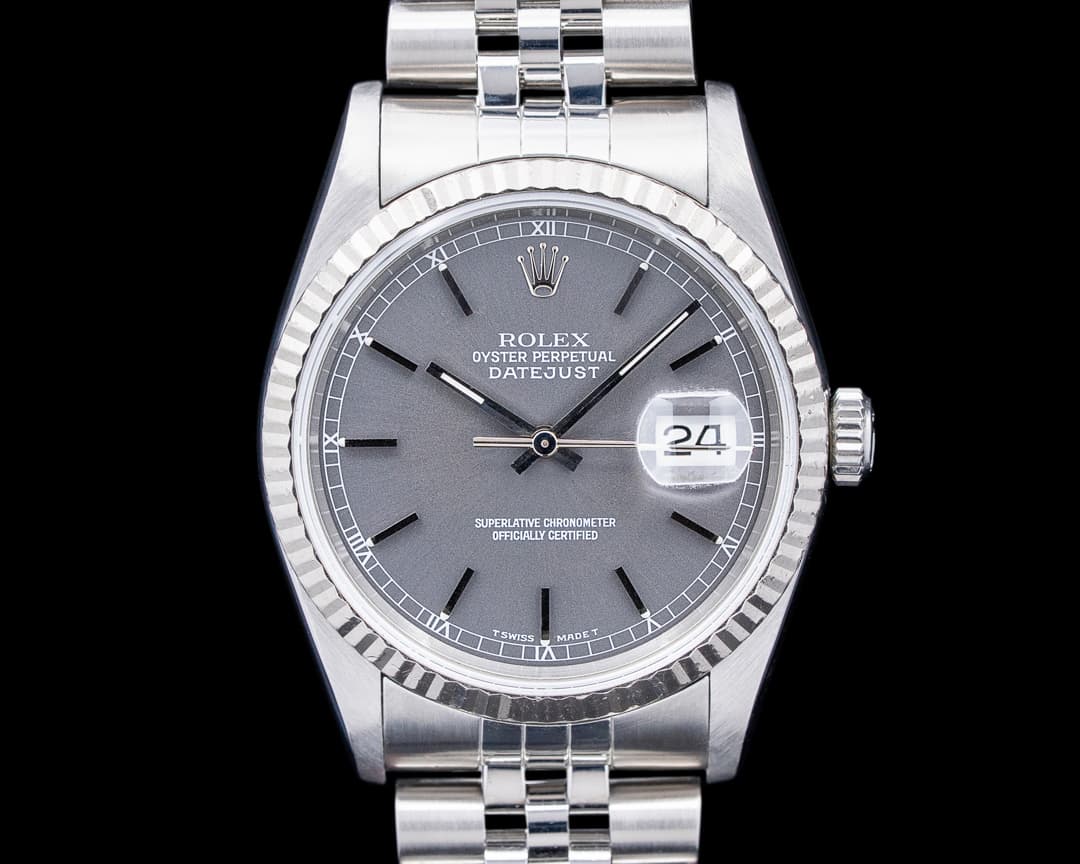 Rolex 16234 Datejust Fluted Bezel SS Gray Dial Circa. 1991