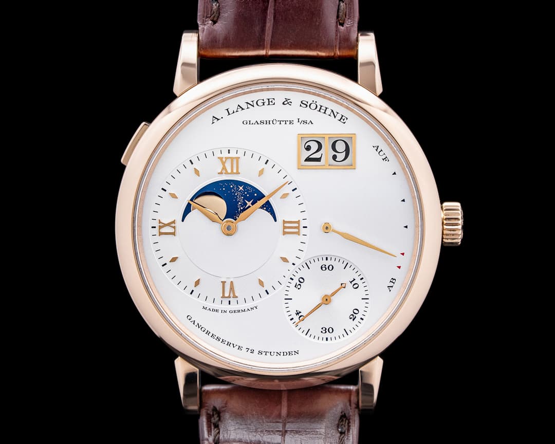 A. Lange and Sohne 139.032 Grand Lange 1 Moon Phase 18K Rose Gold Silver Dial