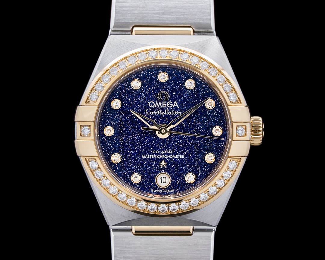 Omega Constellation Manhattan SS / 18K YG Diamonds Blue Aventurine Dial