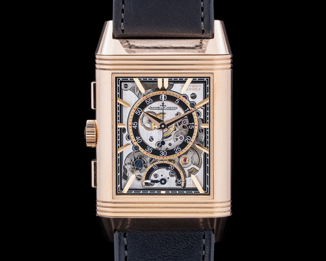 Jaeger LeCoultre Q389257J Reverso Tribute Chronograph 18K Rose Gold Black Dial