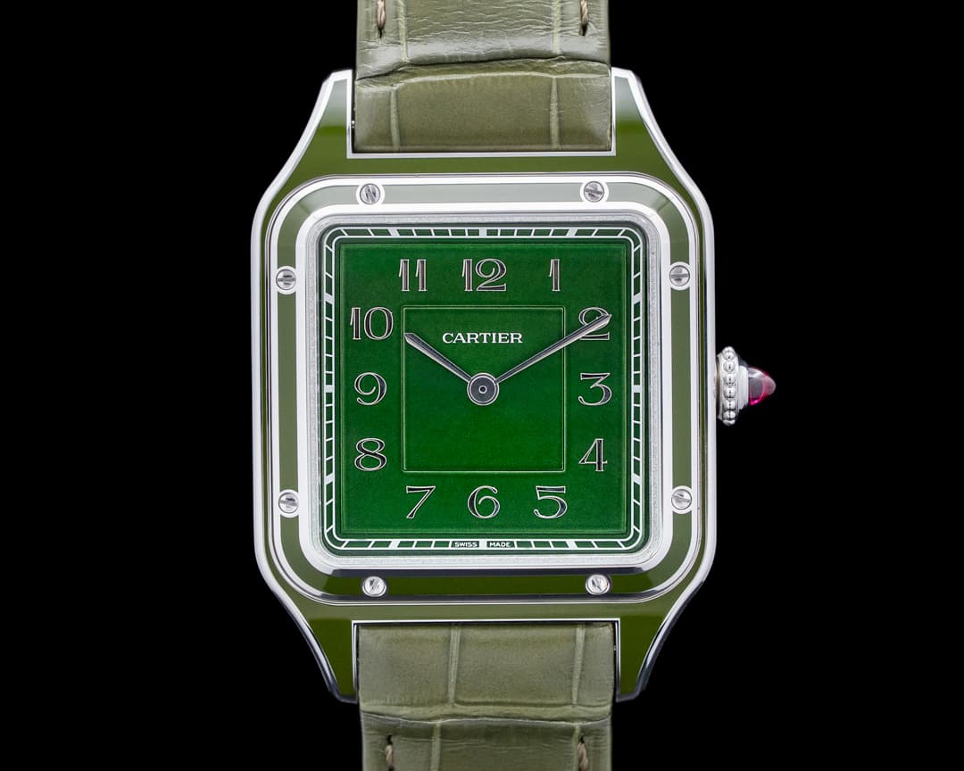 Cartier WGSA0096 Santos Dumont Large Platinum Green Dial LIMITED