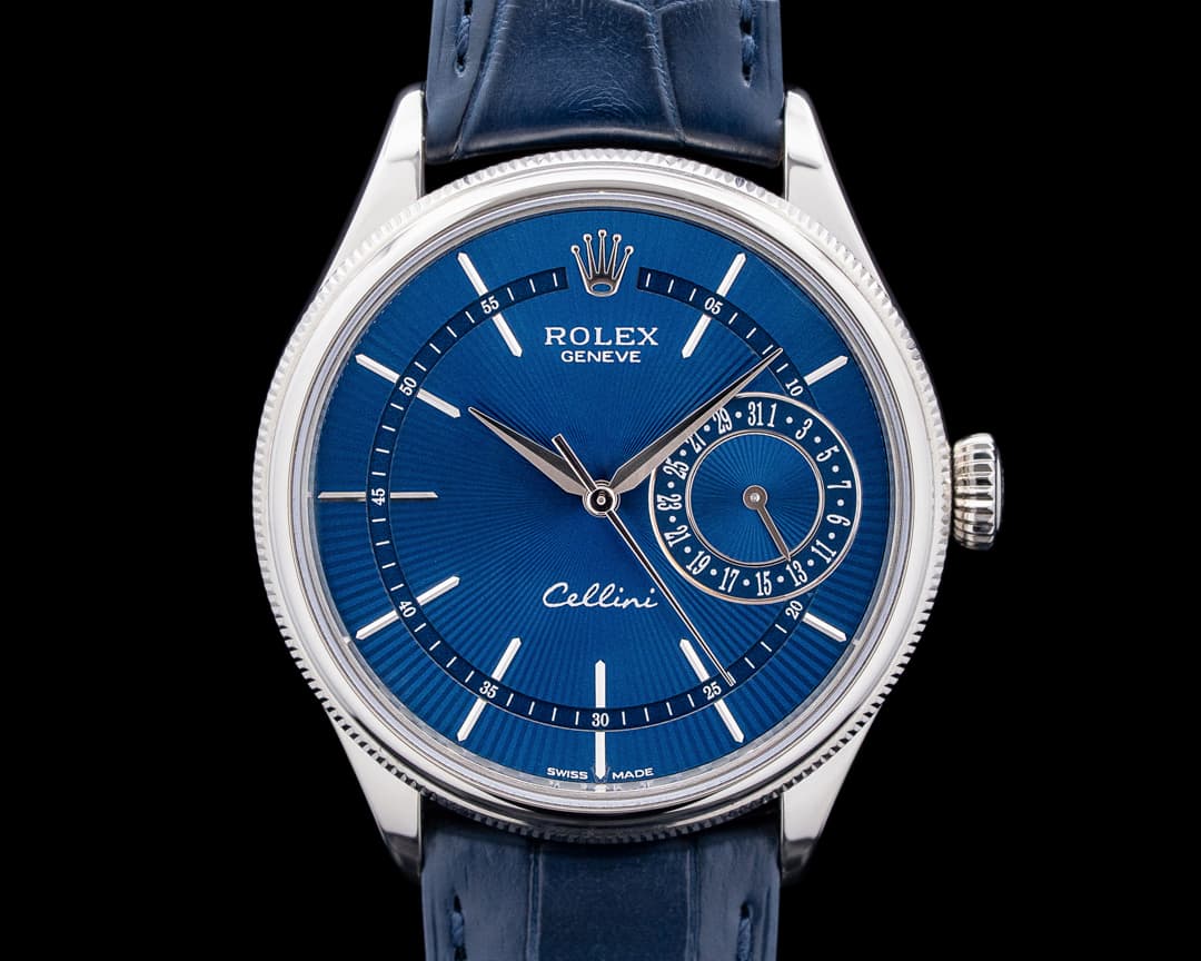 Rolex 50519 Cellini Date 18K White Gold Blue Dial