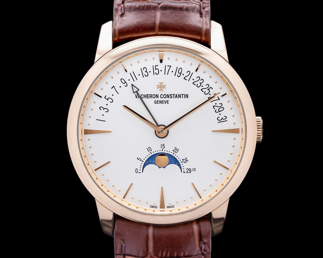Vacheron Constantin 4010U Patrimony Moon Phase Retrograde Date 18K Rose Gold Silver Dial