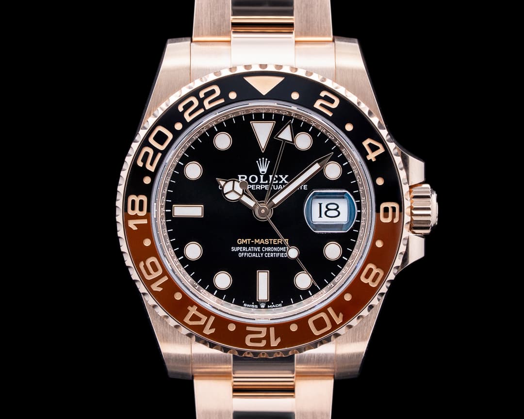 Rolex 126715CHNR GMT Master II "Root Beer" 18K Everose Gold Black Dial