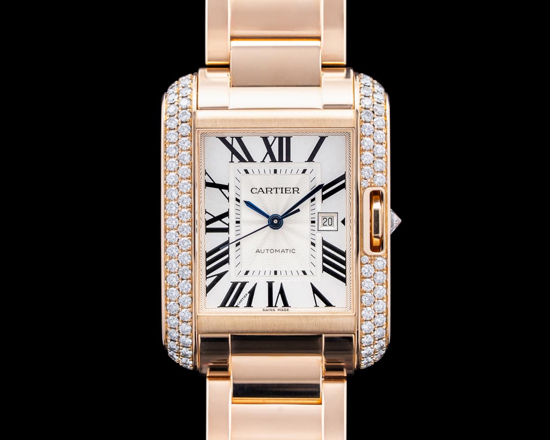 Cartier WT100003 Tank Anglaise 18K Rose Gold Silver Dial