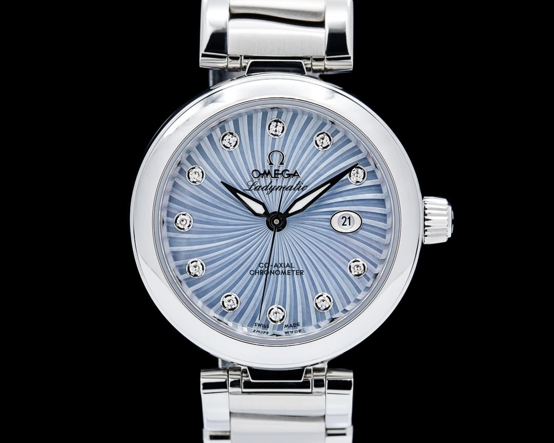 Omega 425.30.34.20.57.002 De Ville Ladymatic SS Blue Mother of Pearl Dial
