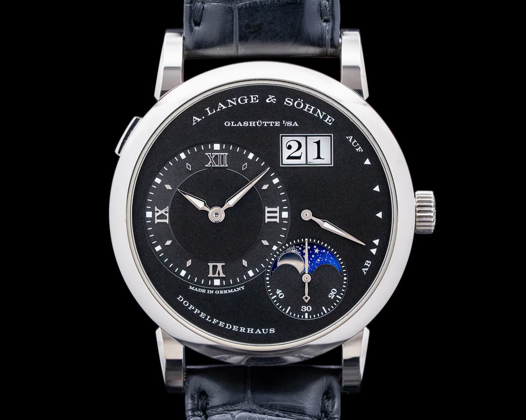 A. Lange and Sohne 192.029 Lange 1 Moon Phase 18K White Gold Black Dial
