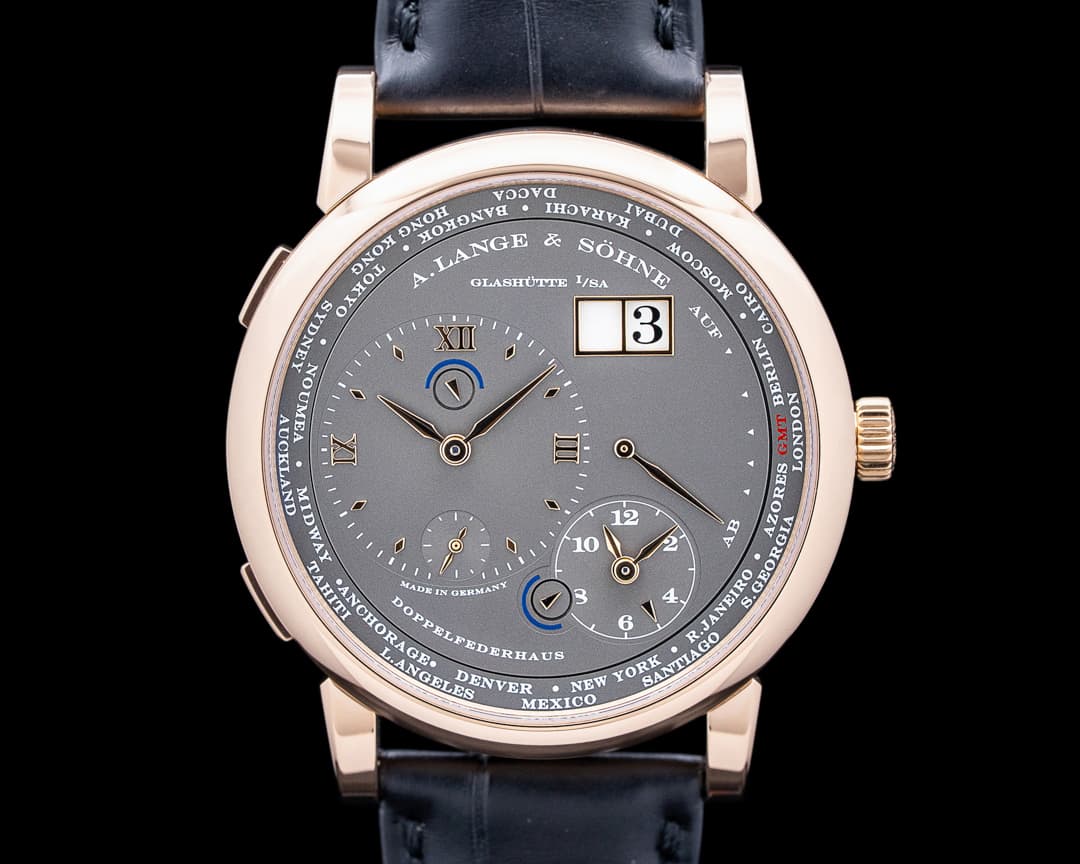 A. Lange and Sohne 116.033 Lange 1 Time Zone 18k Rose Gold Gray Dial