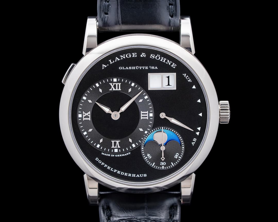 A. Lange and Sohne 192.029 Lange 1 Moon Phase 18K White Gold Black Dial