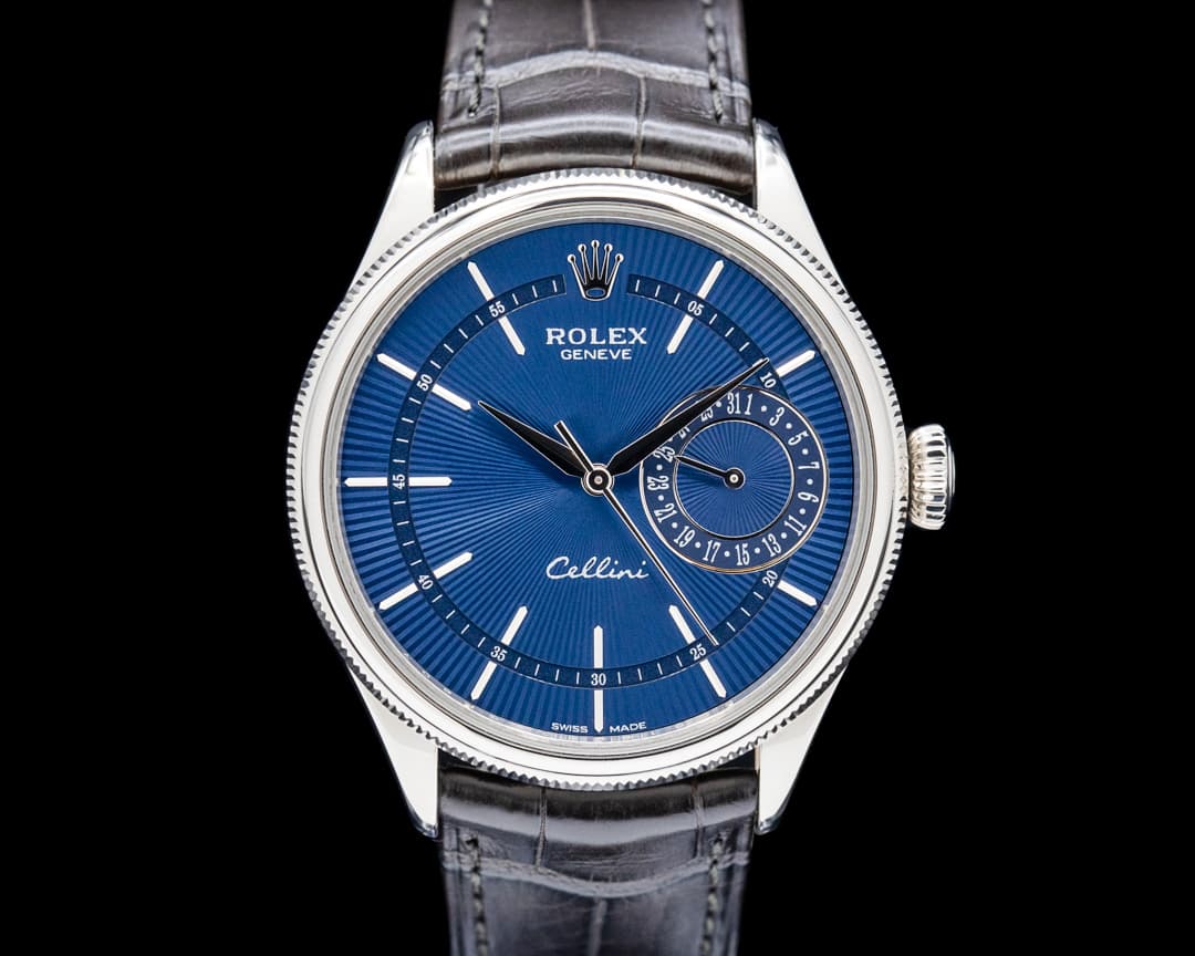 Rolex 50519 Cellini Date 18K White Gold Blue Dial