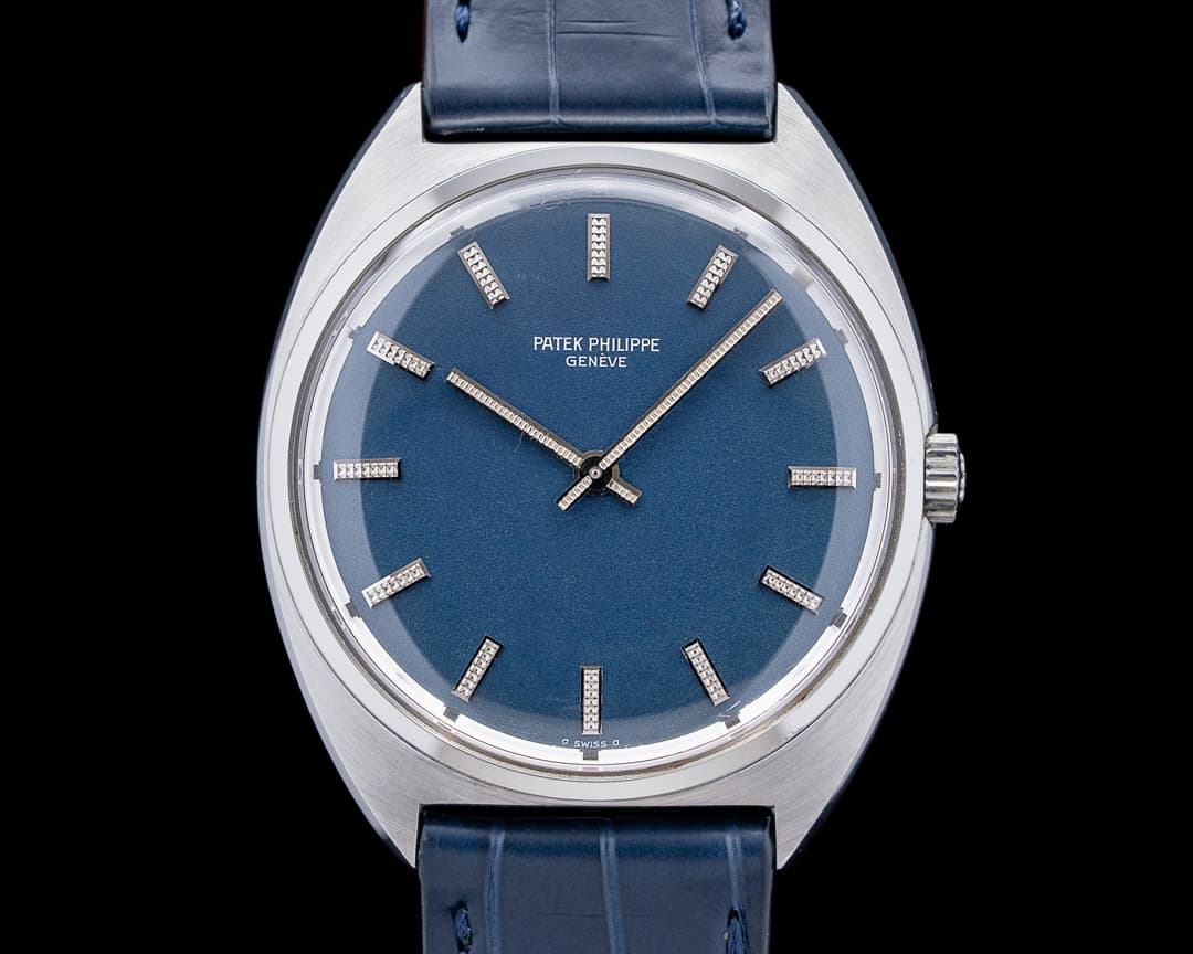 Image of Patek Philippe 3574A Calatrava Tonneau Steel Blue Dial RARE